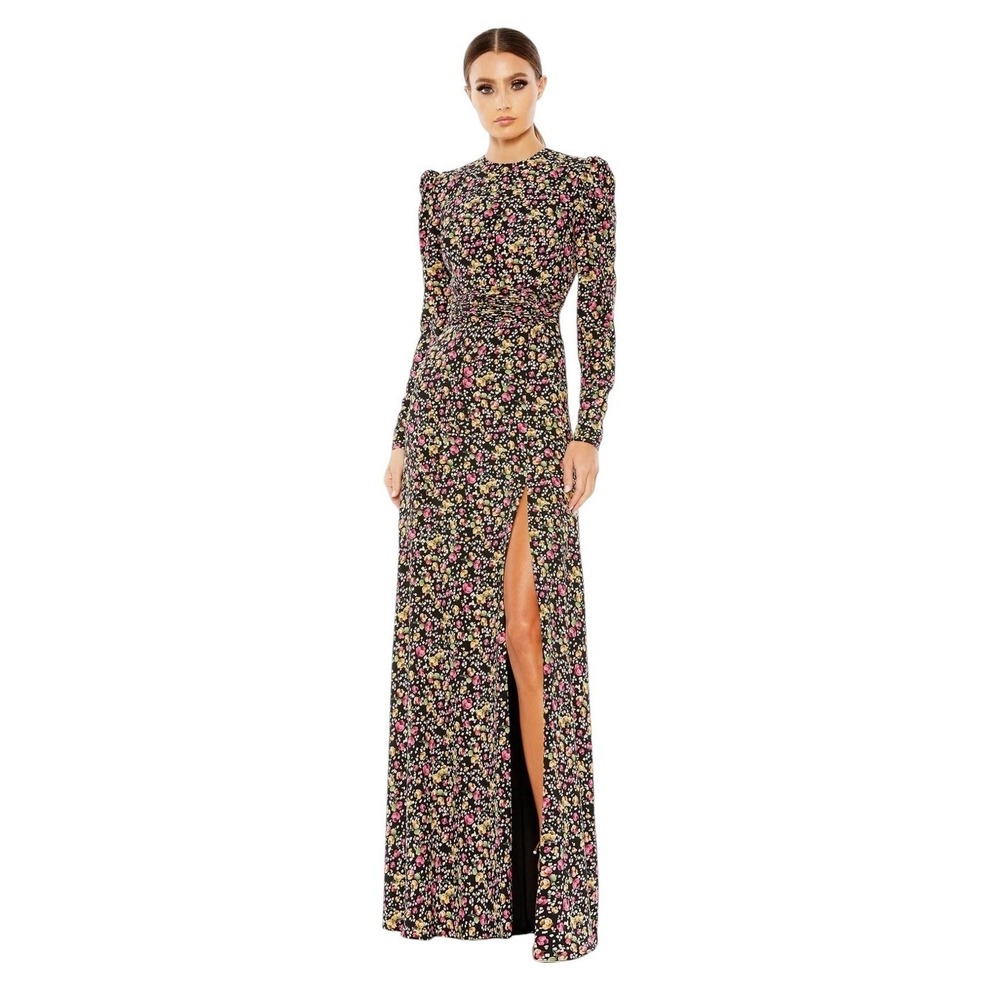 Mac Duggal 26916 Black Floral Long Sleeve Maxi Dress Size 12 $498